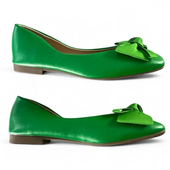 C.Paravano Kelley Green Bowknot Soft Leather Square Toe Flats Size 7 New - Picture 8 of 15